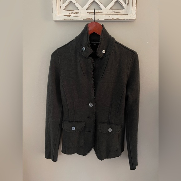 Eileen Fisher Felted Merino Double Knit Blazer/Jacket In Olive Army Green Size S - Picture 2 of 11